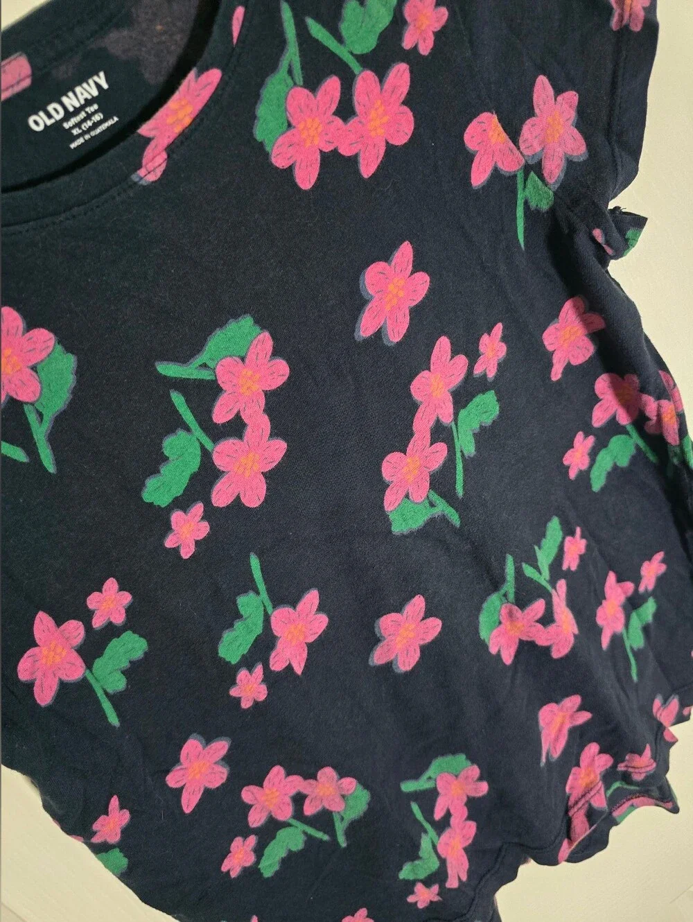 Old Navy Girls Blue Floral Print Softest Tee Short Sleeve XL